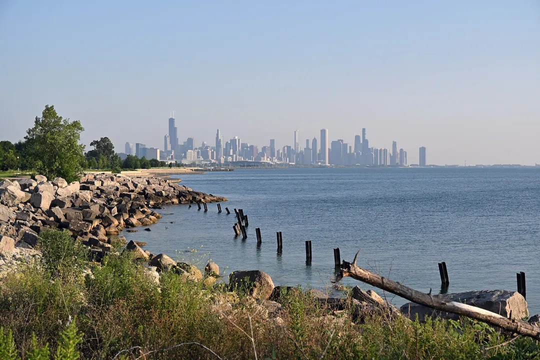 The Chicago skyline seen from the Lakefront Trail