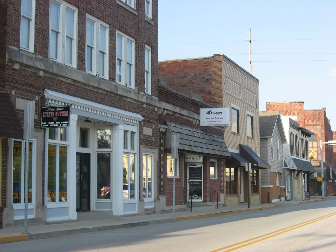 Storefronts in the Greenwood Commercial Historic District in Greenwood, Indiana