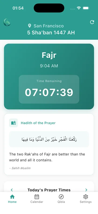 Sahab Athan prayer times app on an iPhone