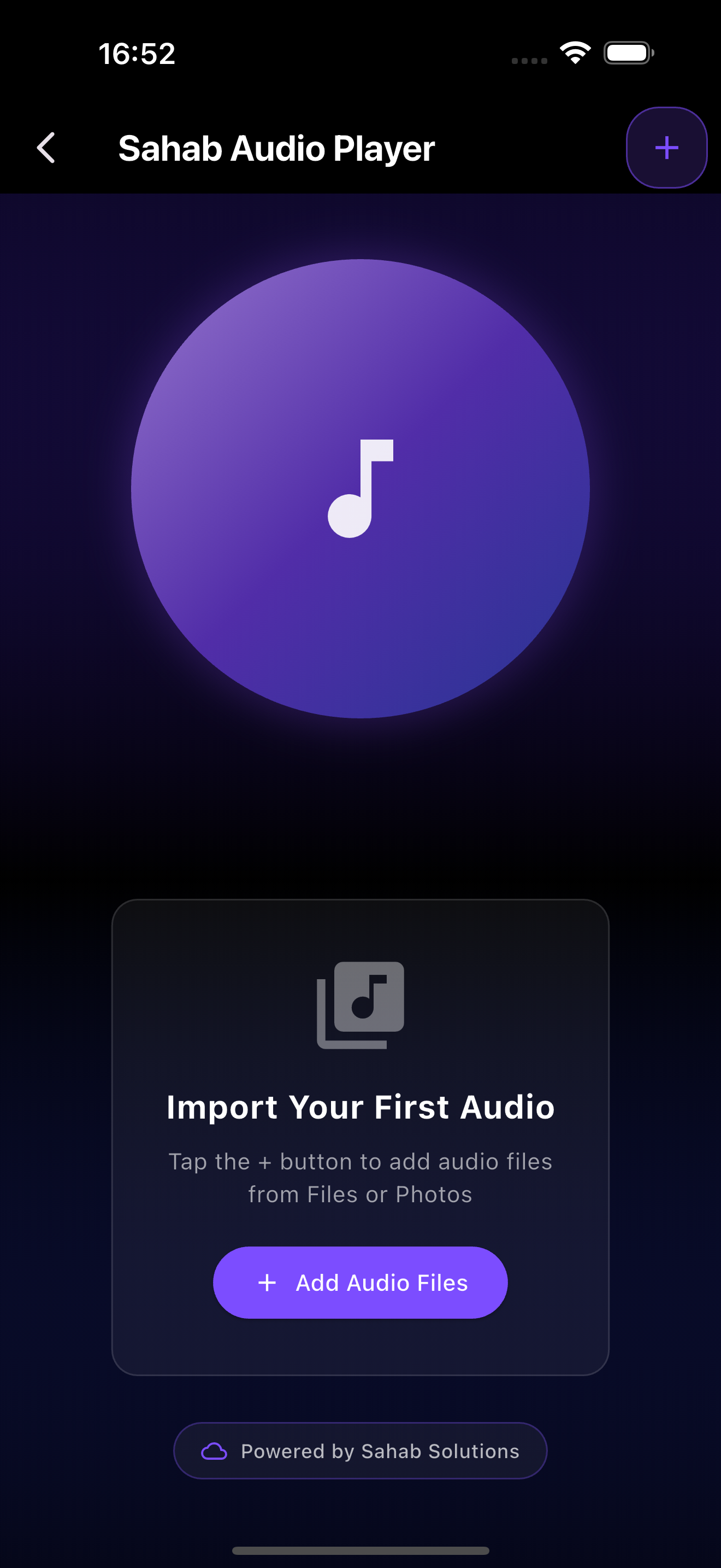 Sahab Audio on iPhone — library view