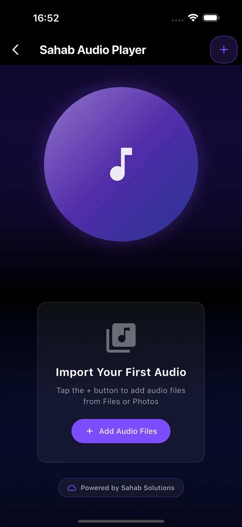 Sahab Audio on iPhone — library view