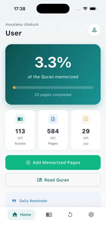 Sahab Hifz Quran memorization tracker on an iPhone