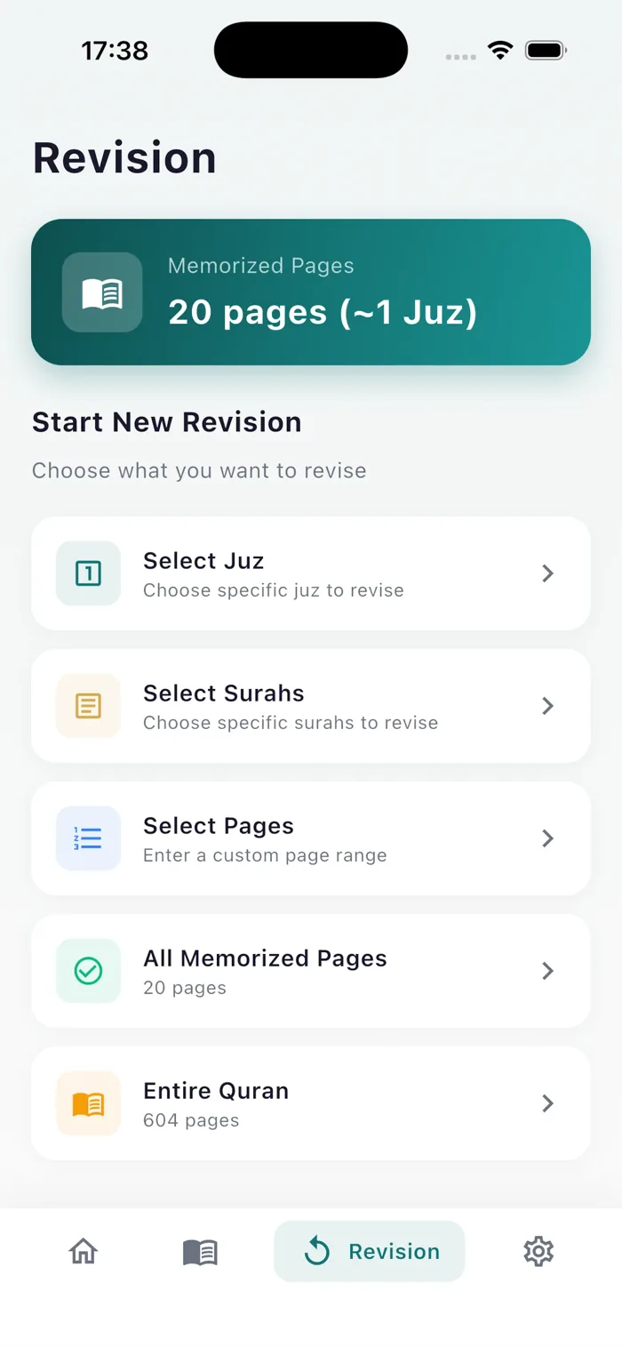 Sahab Hifz Quran reading screen with full mushaf pages