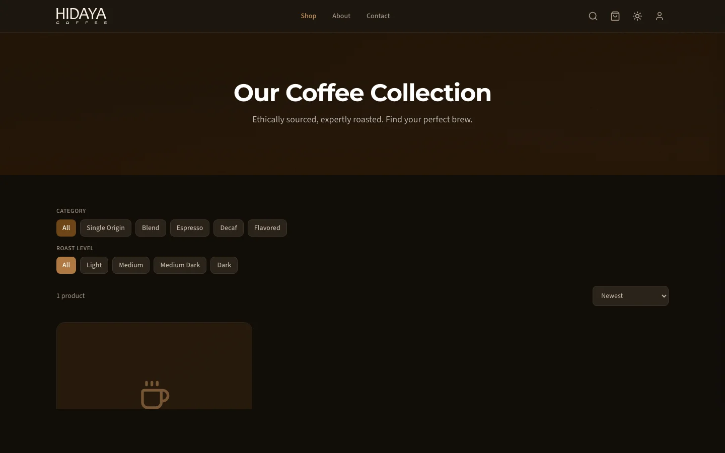 Hidaya Coffee shop page