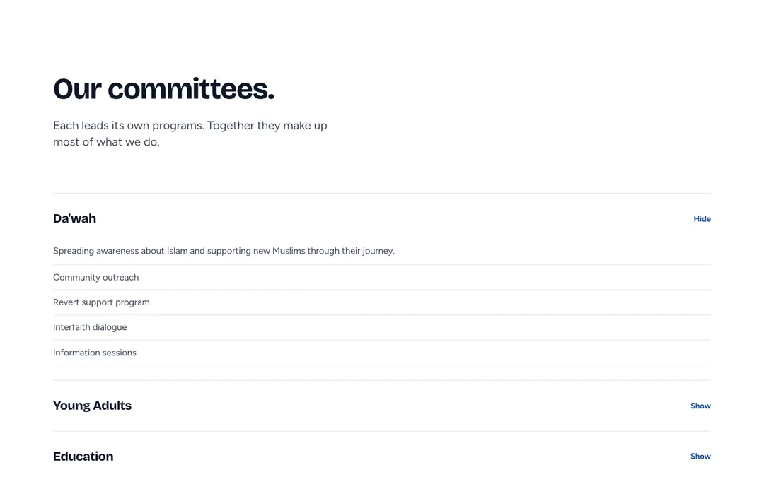 The committees section of the MAS Central Indy About page