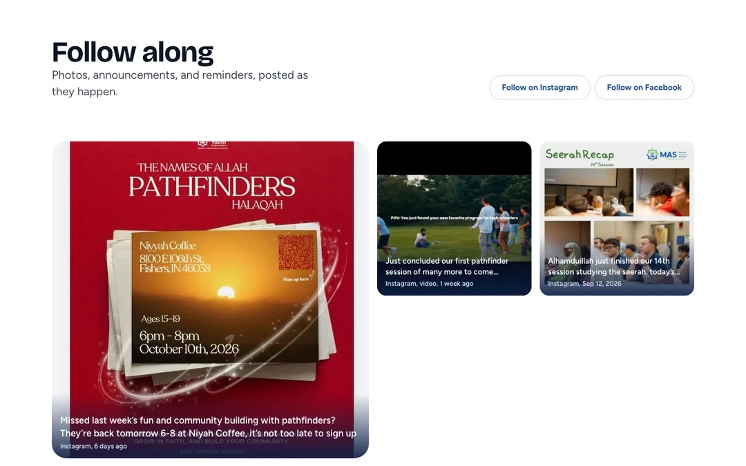 Recent chapter posts shown on the MAS Central Indy homepage