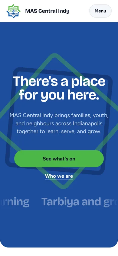 The MAS Central Indy homepage on a phone
