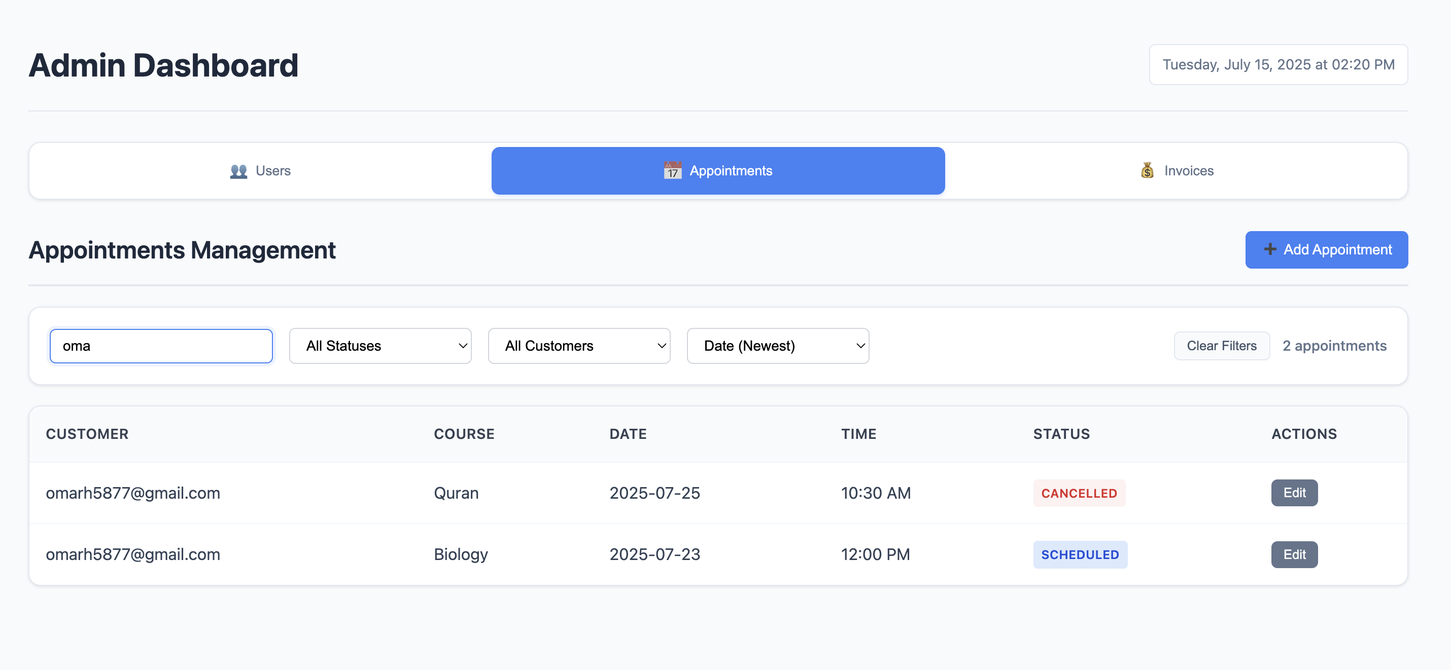 Admin Dashboard